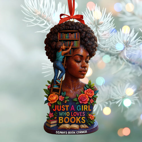 Just a Girl Who Loves Books - Personalized Book Lover Ornament Ornament PopCulturePrints