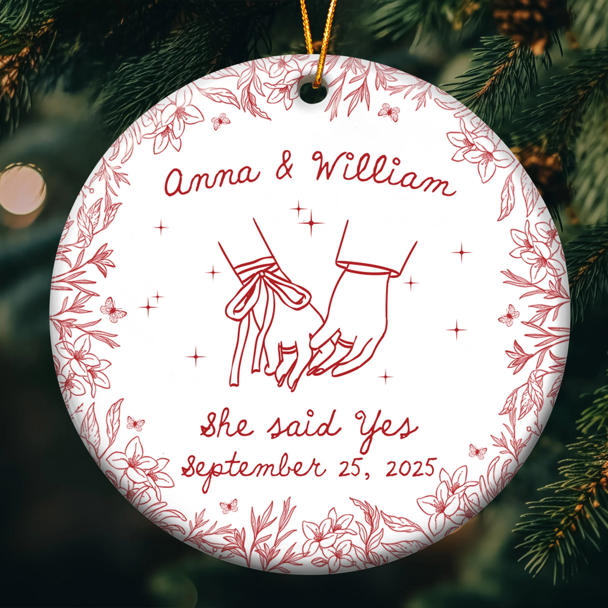 Personalized Ceramic Ornament for Couples - Engagement and First Christmas Keepsake Ornament MagicInPrints