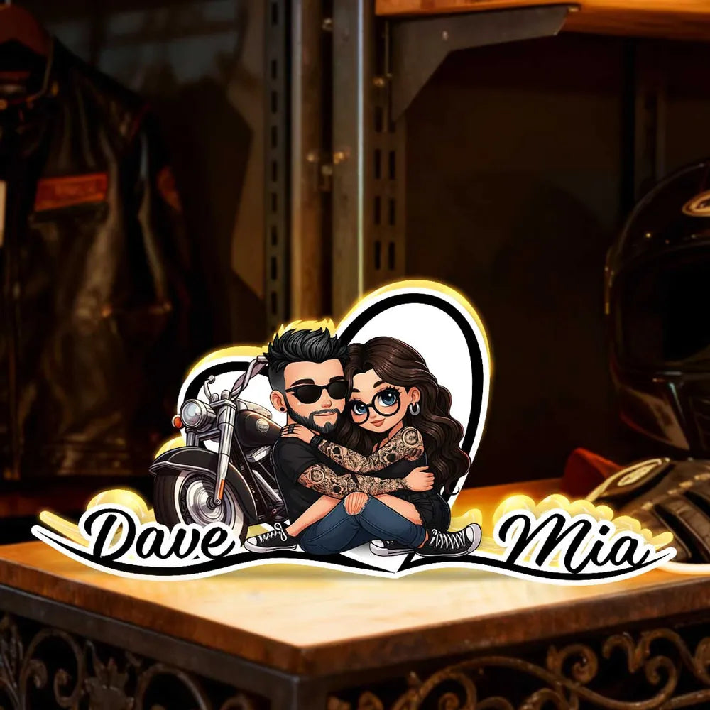 Custom Romantic Couple LED Lamp for Bikers - Personalized Gift for Valentine's Day Plaque MagicInPrints