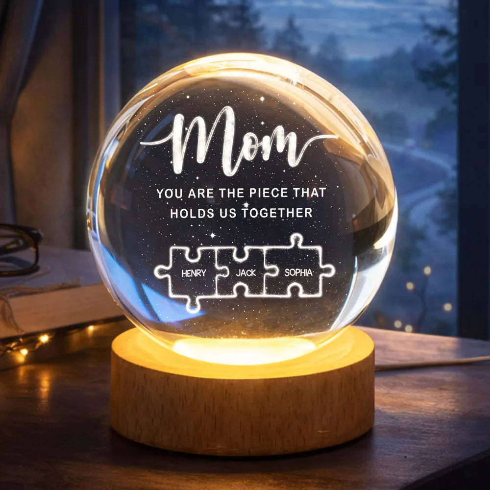 Personalized Crystal Ball Gift for Mom with Puzzle Design - Sentimental Mother's Day Keepsake Lamp MagicInPrints