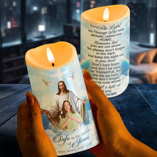 Load image into Gallery viewer, Personalized Safe In The Arms Of Jesus Candle - Custom Photo Memorial Gift Led Candle PopCulturePrints
