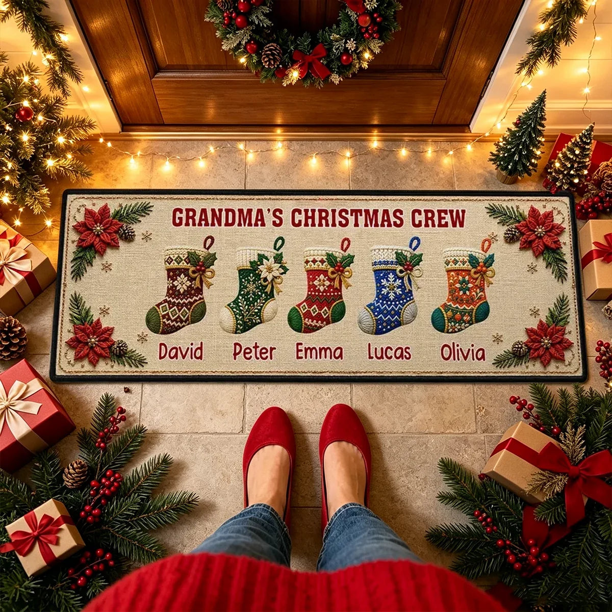 Personalized Christmas Doormat for Grandma's Family Welcome