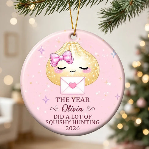 Personalized Cute Pink Dumpling Ceramic Ornament Gift for Kids