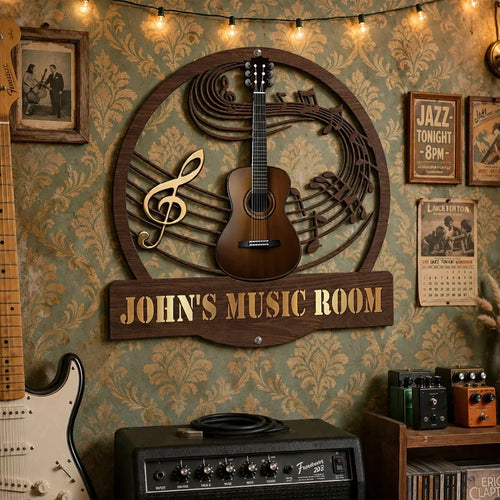 Personalized Shaped Metal Sign for Guitarist Music Room Gift