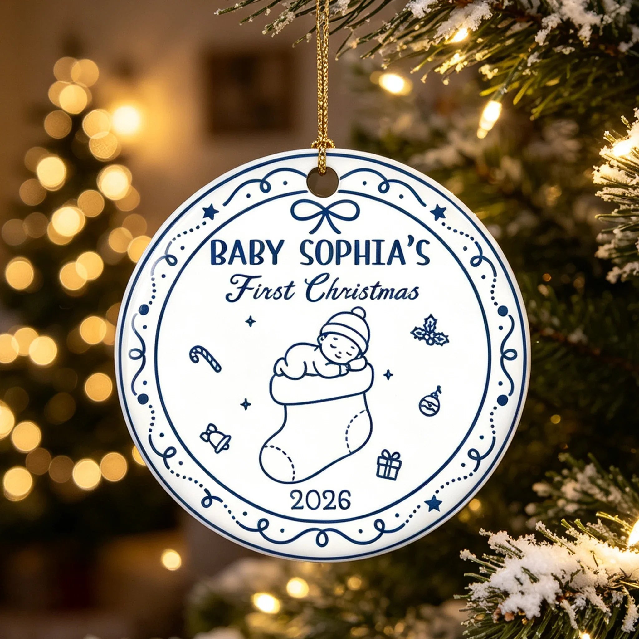 Personalized First Christmas Ornament Custom Name Baby Gift for New Parents