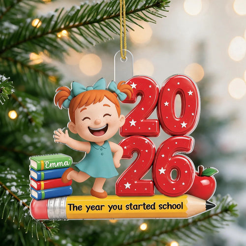 Personalized Acrylic Ornament Waving Schoolgirl Gift for Kids