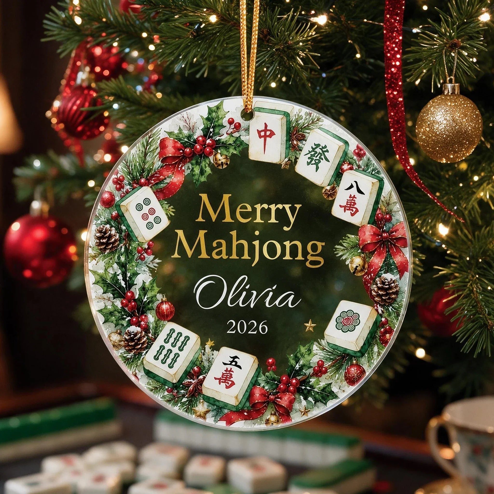 Personalized Mahjong Acrylic Ornament Christmas Gift for Gamers