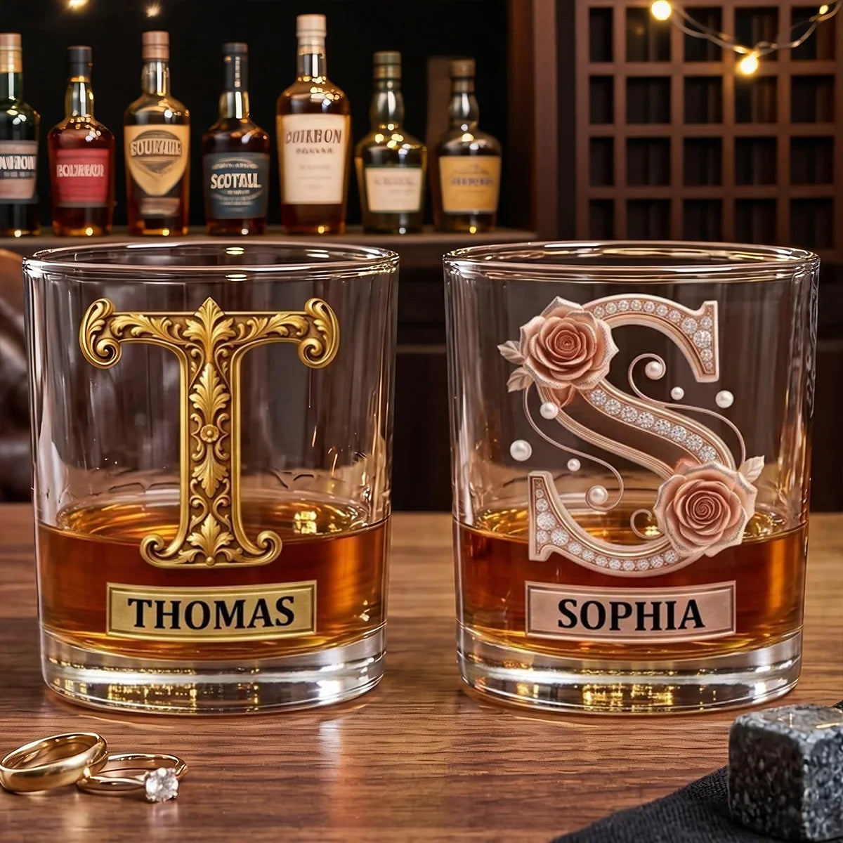 Personalized Whiskey Glass Romantic Gift for Couples | Vintage Design