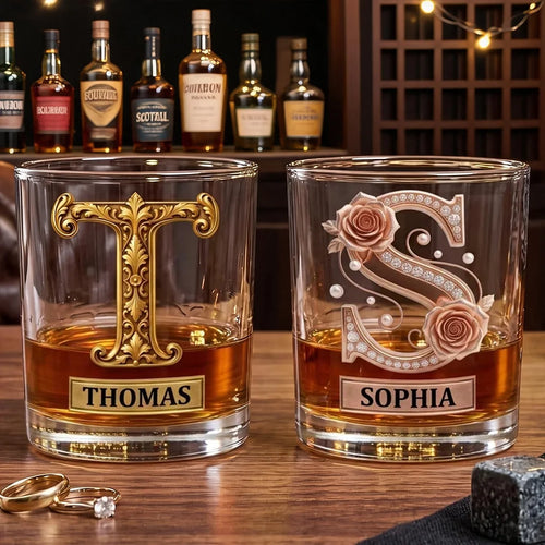 Personalized Whiskey Glass Romantic Gift for Couples | Vintage Design