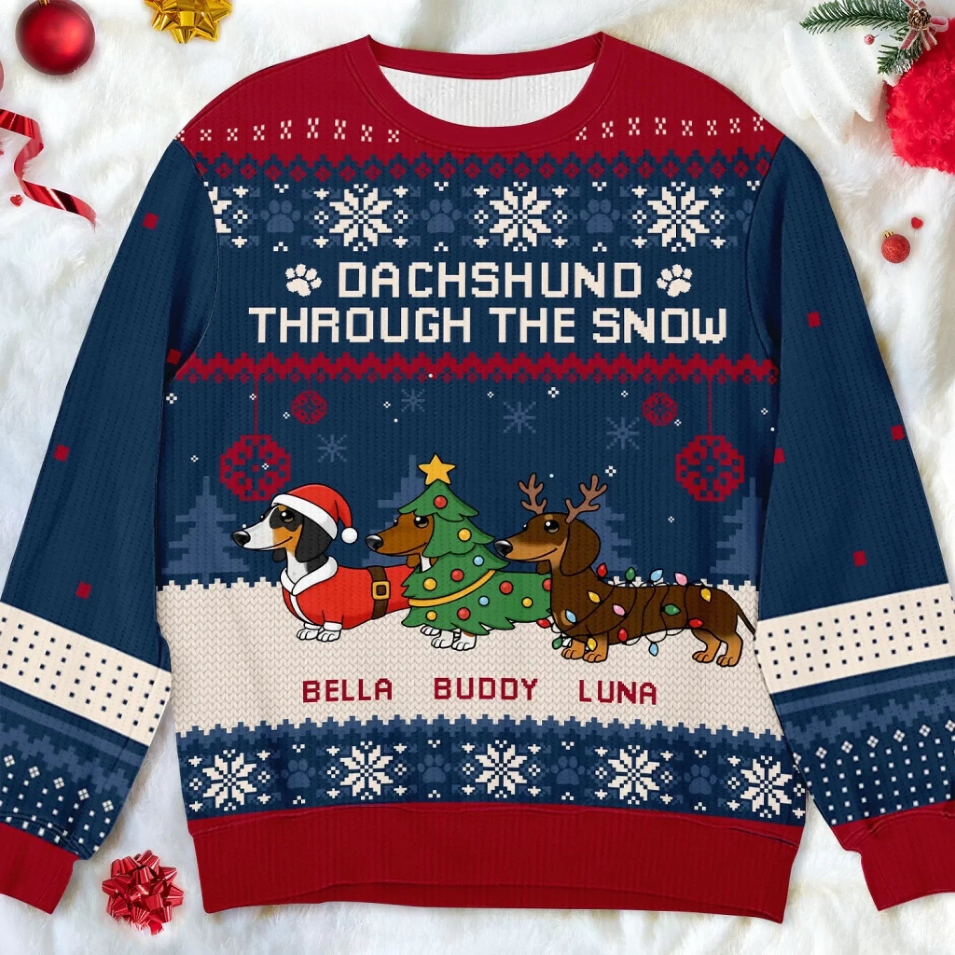 Personalized Dachshund Christmas Sweater for Dog Lovers - Festive Holiday Apparel Cloth MagicInPrints
