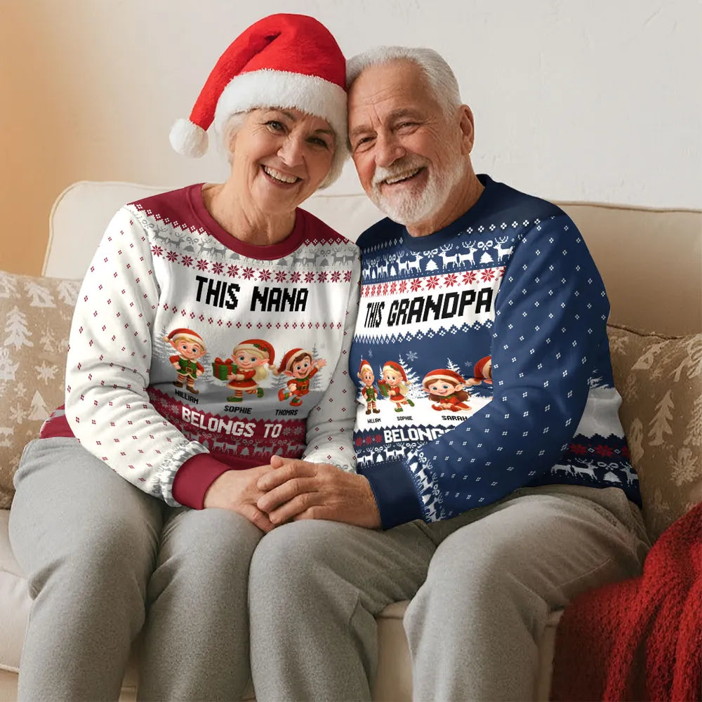 Personalized Christmas Sweater for Nana with Elf Design - Holiday Gift Cloth MagicInPrints