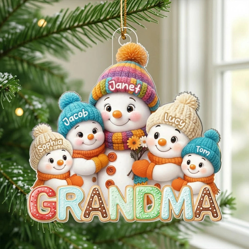 Personalized Snowman Family Christmas Ornament for Grandma - Holiday Decoration Ornament MagicInPrints