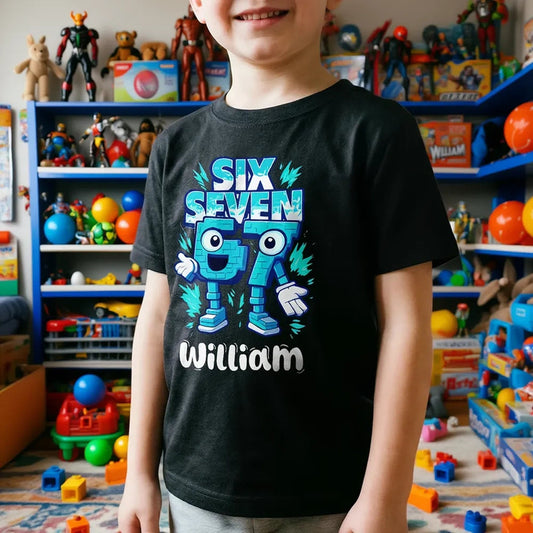 Personalized Kids Birthday T-Shirt - Robot Design for 6th or 7th Birthday Cloth MagicInPrints