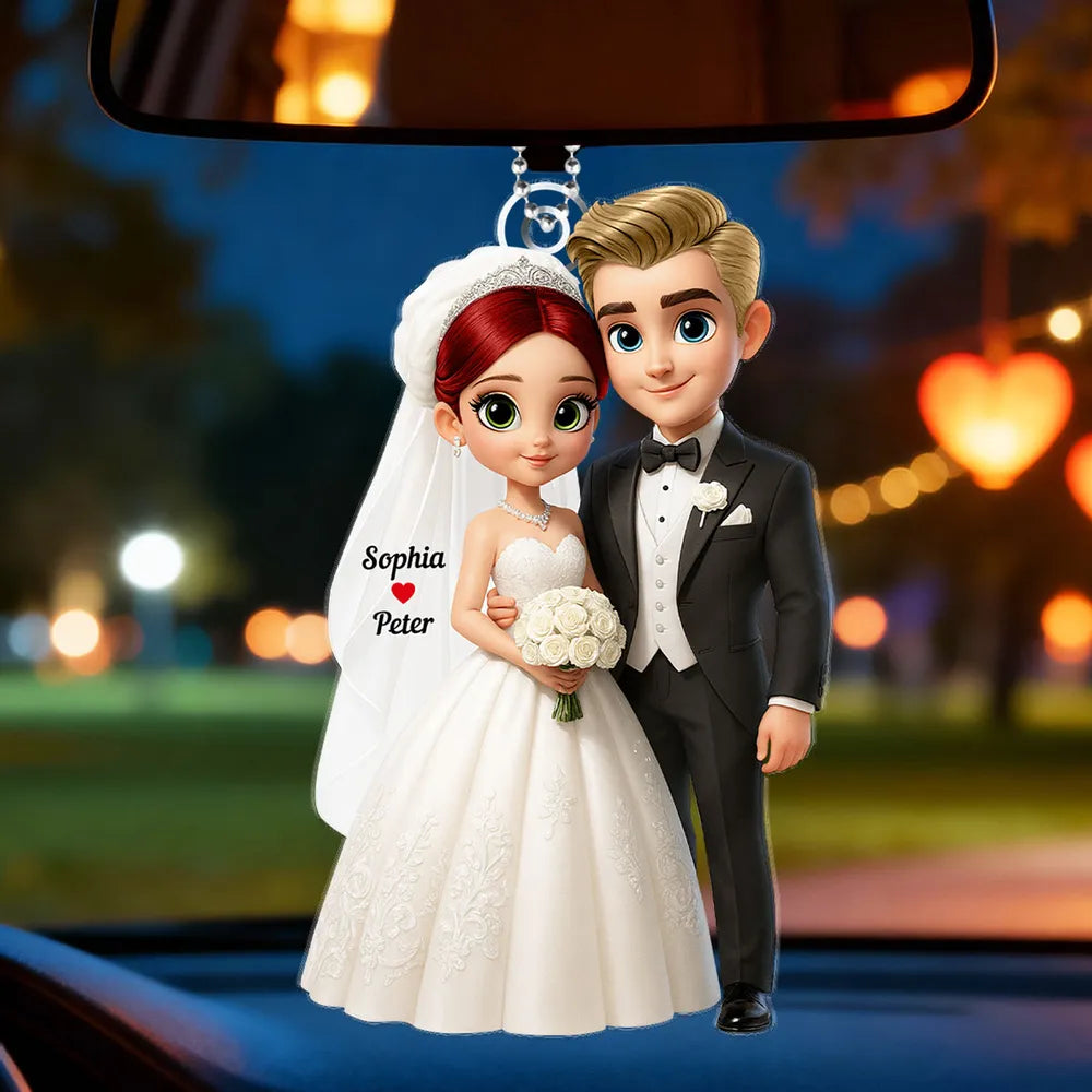 Personalized Wedding Couple Car Ornament for Newlyweds - Romantic Keepsake Car Hanger MagicInPrints