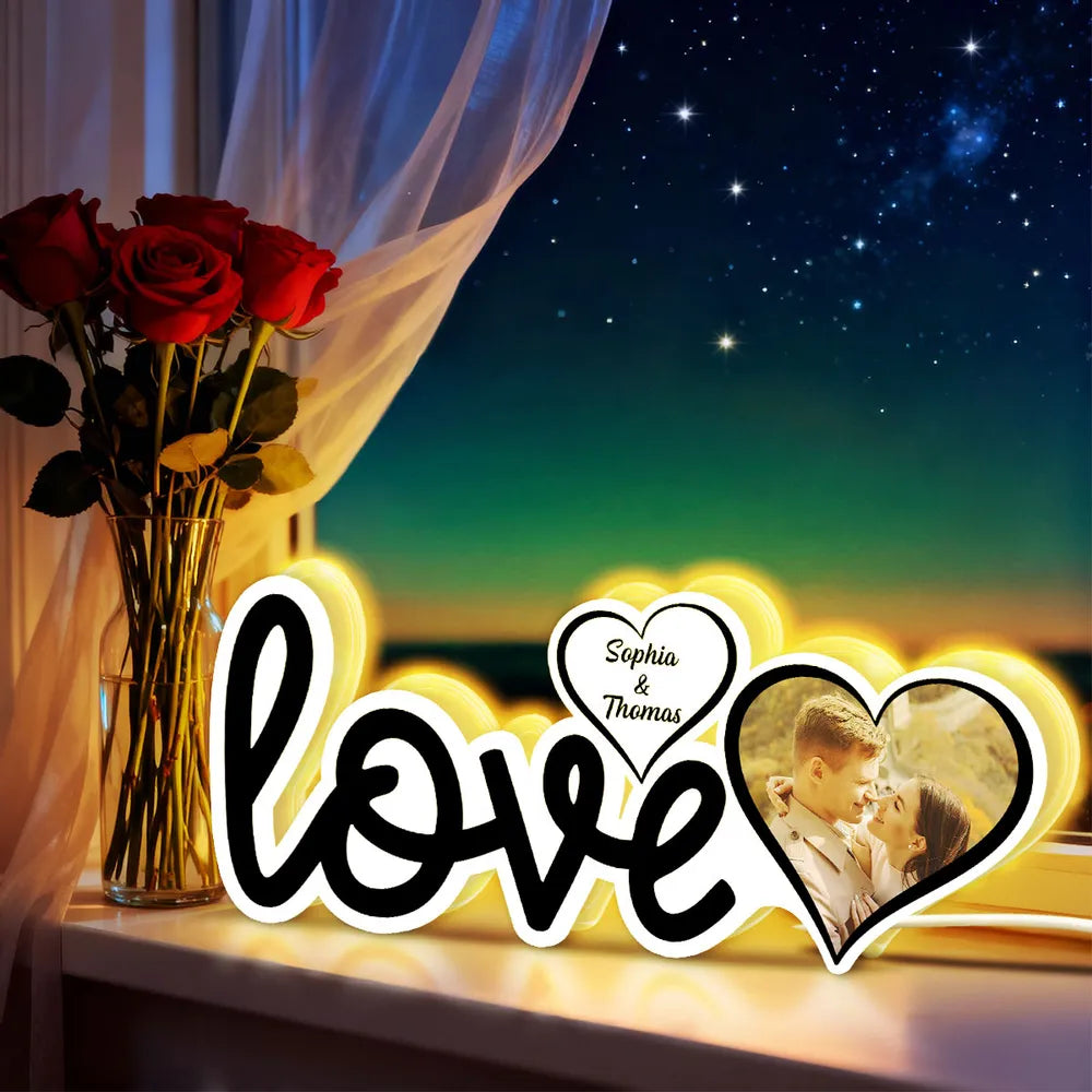 Personalized LED Love Sign for Couples with Photo and Names - Romantic Home Decor Gift Plaque MagicInPrints