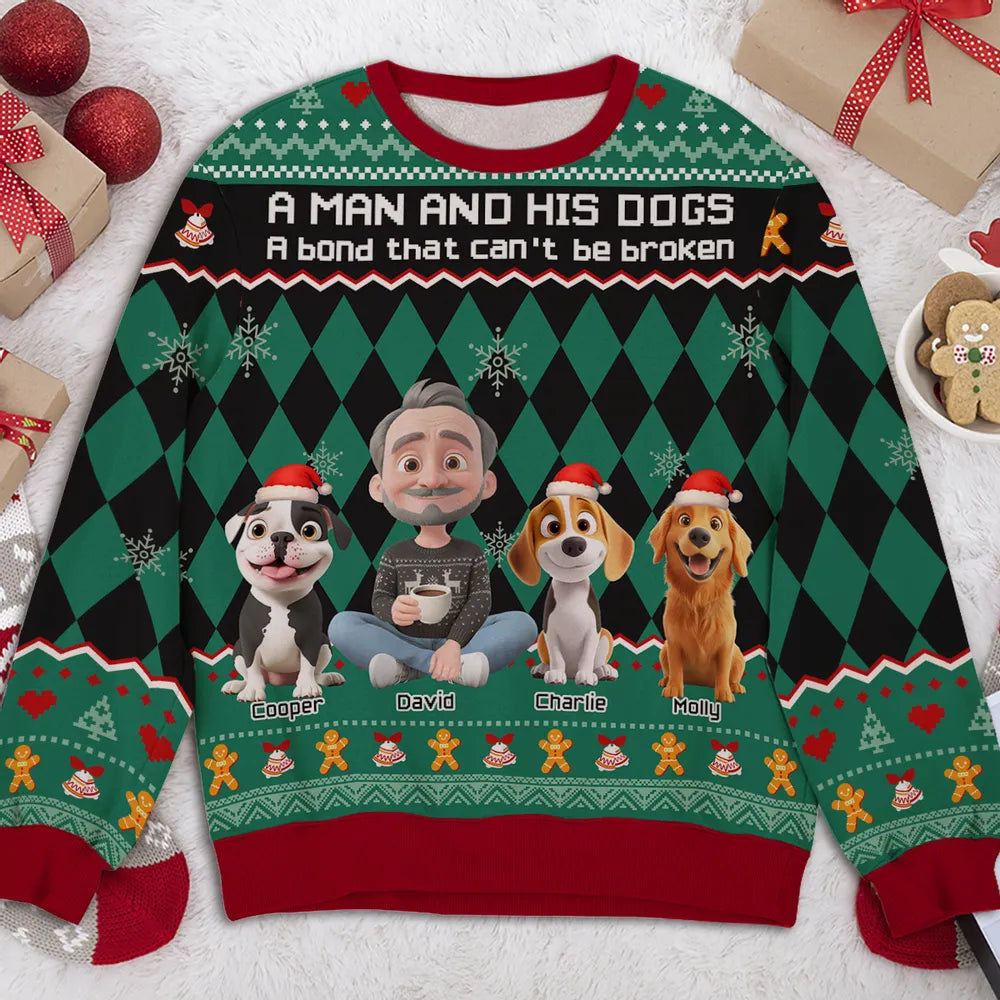 Personalized Christmas Sweater for Dog Lovers - A Man and His Dog Design Cloth MagicInPrints