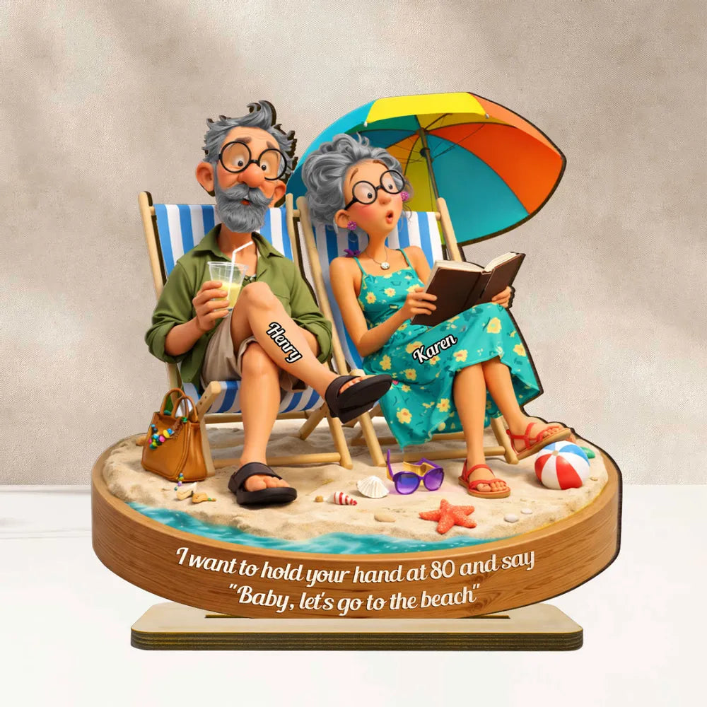 Personalized Elderly Couple Beach Scene Figurine - Anniversary Gift Plaque MagicInPrints
