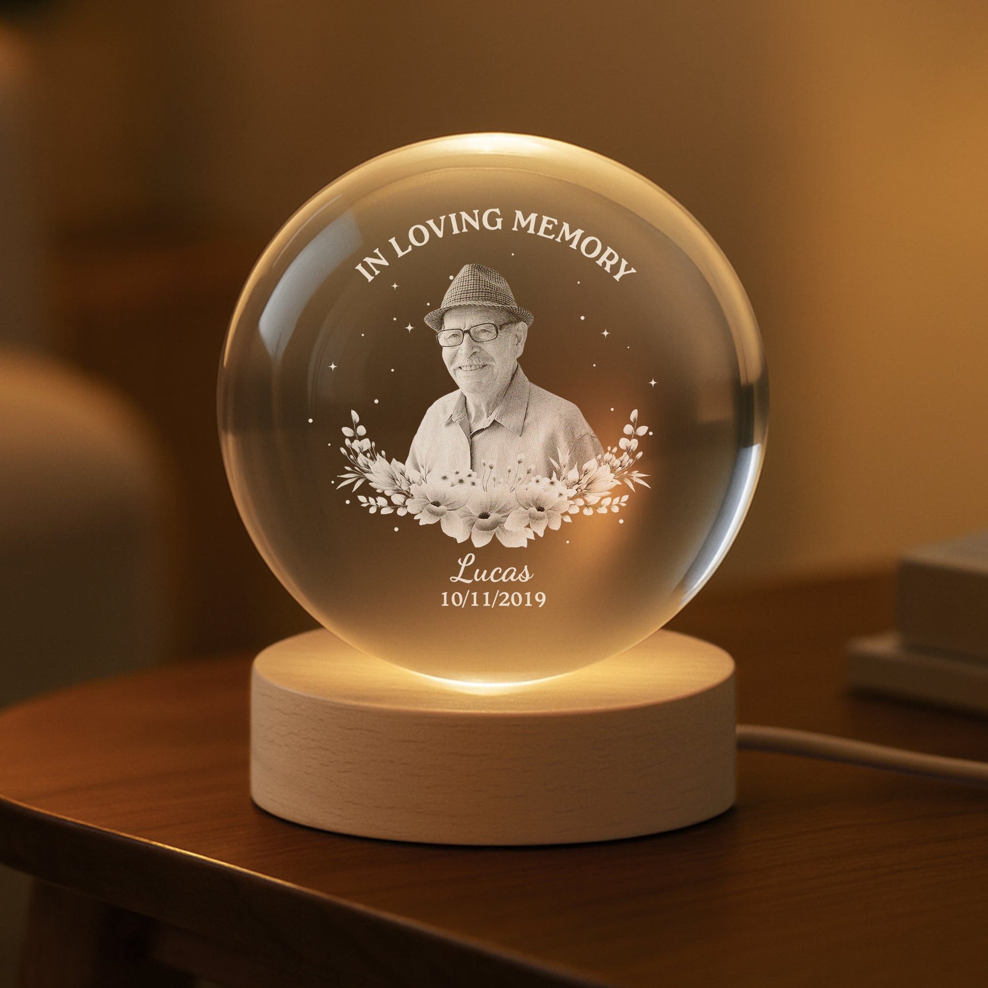 Custom Engraved Memorial Crystal Ball for Loved Ones - Sentimental Keepsake Lamp MagicInPrints