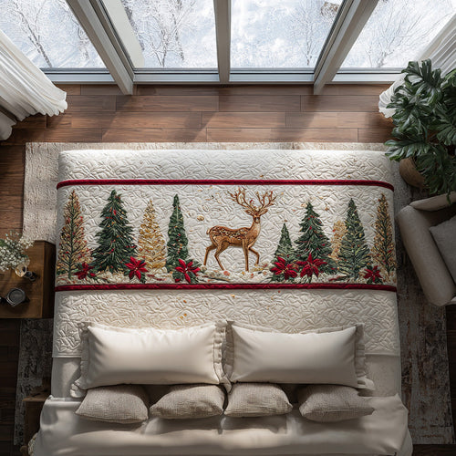 Bring Home the Joy of the Holidays – Personalized Snowbound Reindeer Quilted Bed Runner – Gift for Family Quilted Bed Runner MagicInPrints