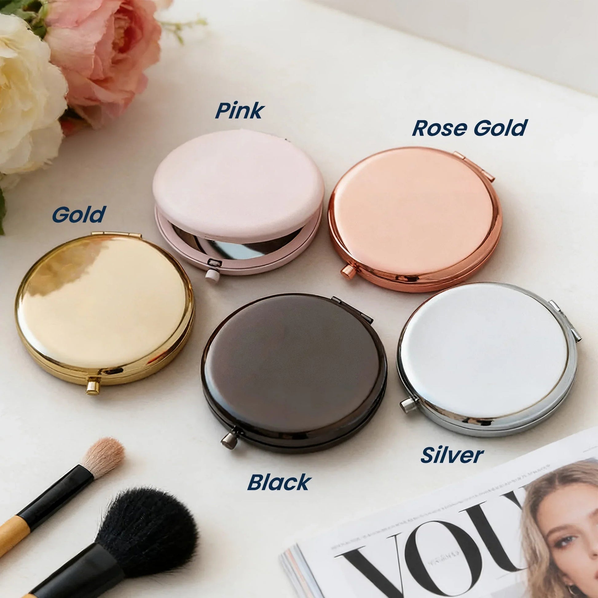 Personalized Floral Compact Mirror for Women - Custom Name Gift Beauty Tools MagicInPrints