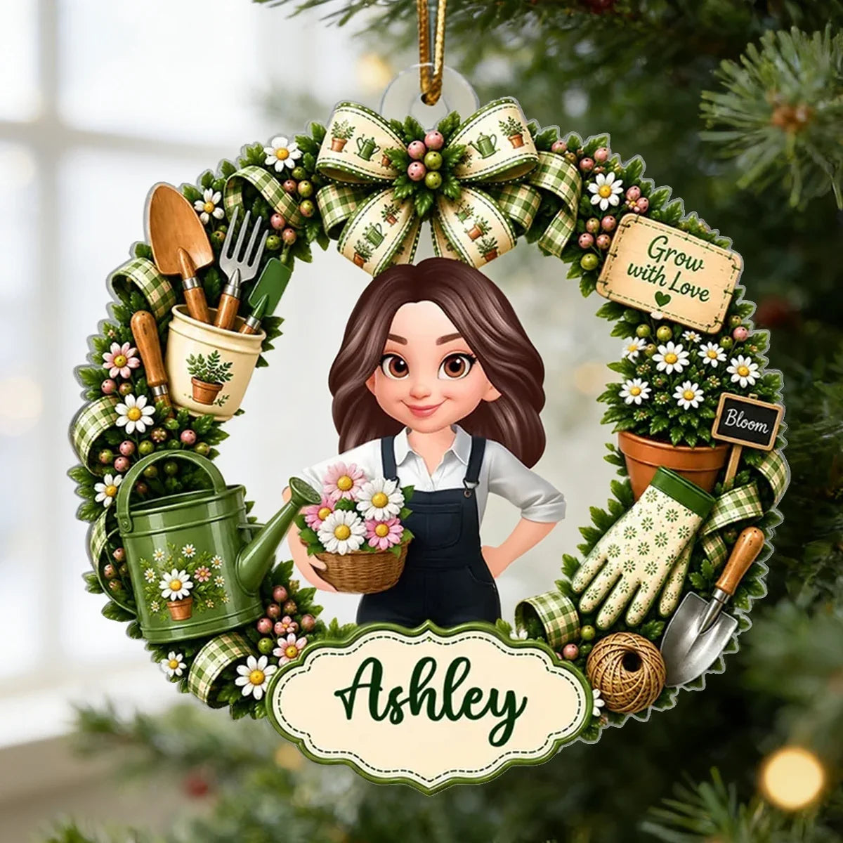 Personalized Gardening Themed Acrylic Ornament Gift for Mom