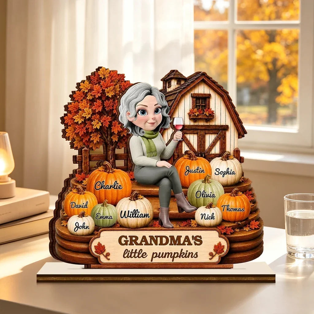 Personalized Wooden Plaque for Grandma with Pumpkins Gift