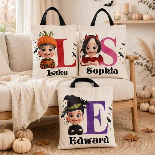 Personalized Halloween Tote Bag Cute Character Gift for Kids