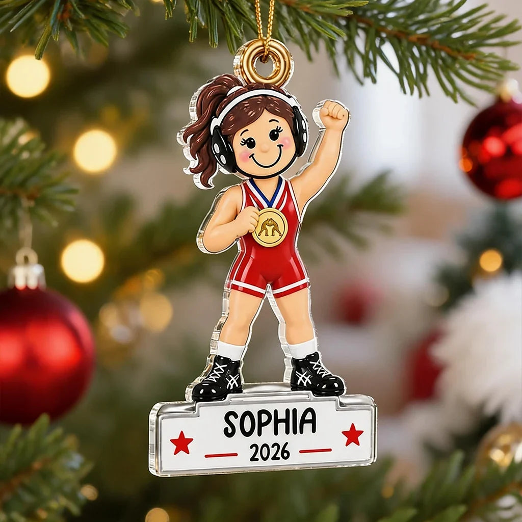 Personalized Acrylic Ornament Red Wrestler Gift for Daughter