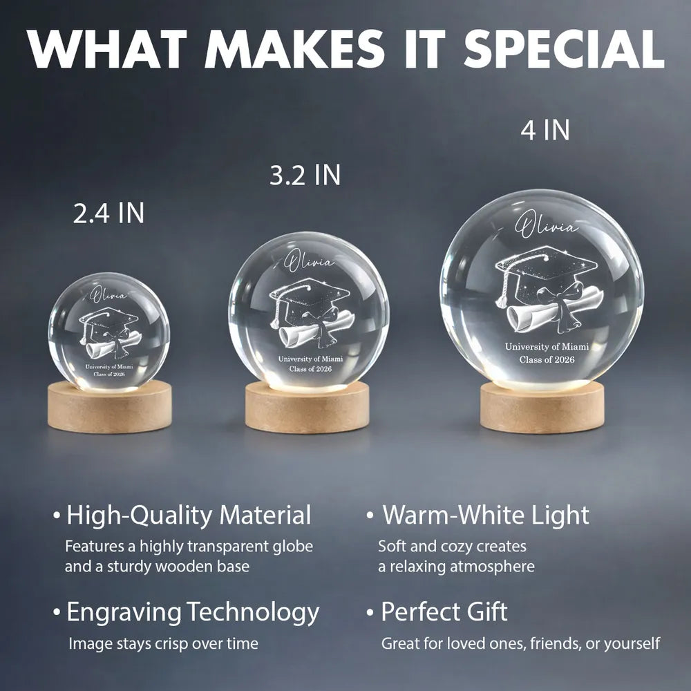Personalized Graduation Crystal Ball for University Students - Class of 2026 Gift Lamp MagicInPrints