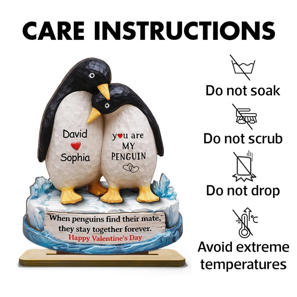 Personalized Penguin Couple Figurine for Lovers - Valentine's Day Gift Plaque MagicInPrints