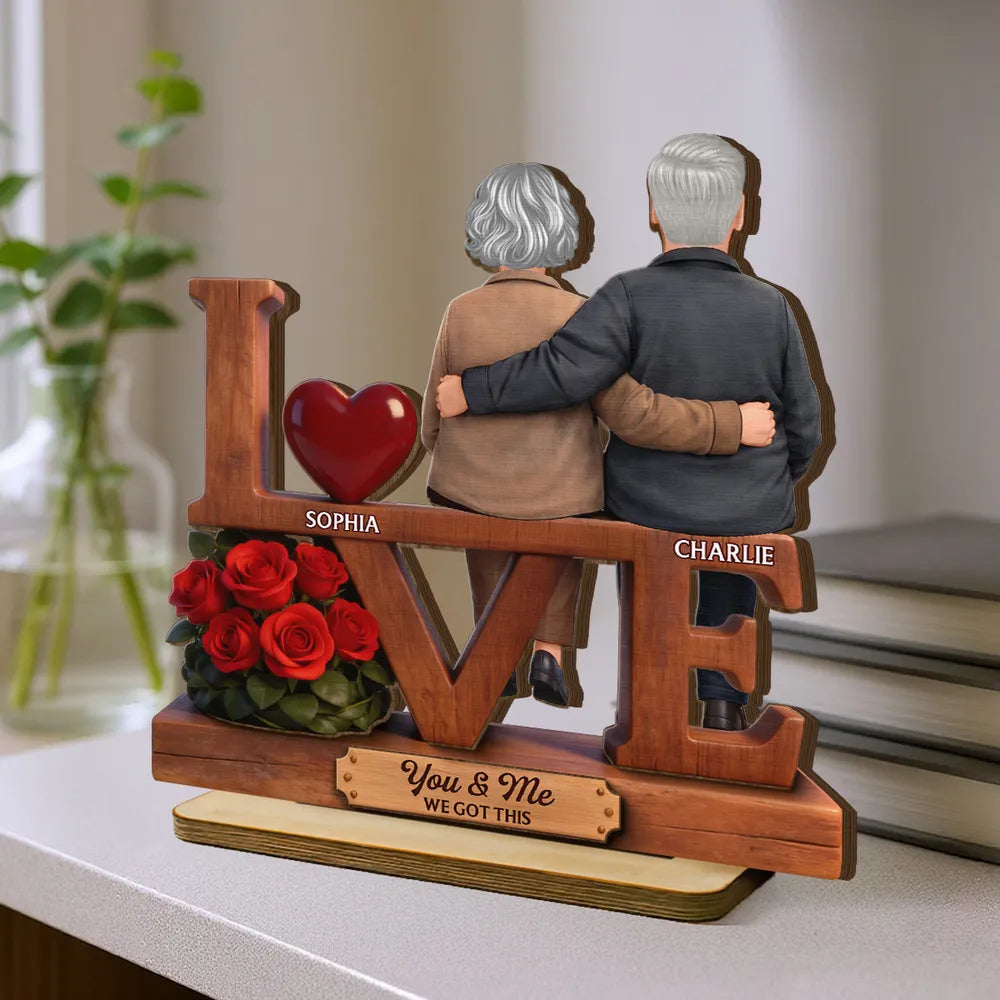 Personalized Couple Figurine for Seniors with Love Sign - Anniversary Gift Plaque MagicInPrints