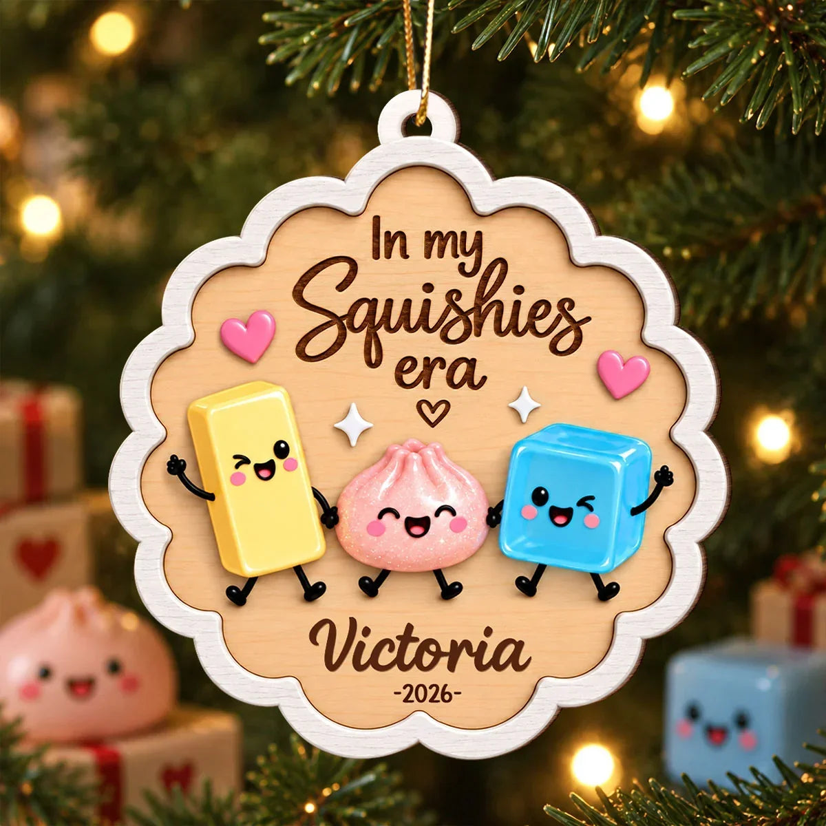 Personalized Squishy Friends Wooden Ornament for Kids Christmas Gift