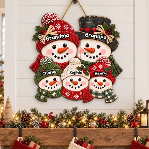 Personalized Wooden Snowman Sign for Grandma and Grandpa Holiday Decor