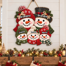 Load image into Gallery viewer, Personalized Wooden Snowman Sign for Grandma and Grandpa Holiday Decor
