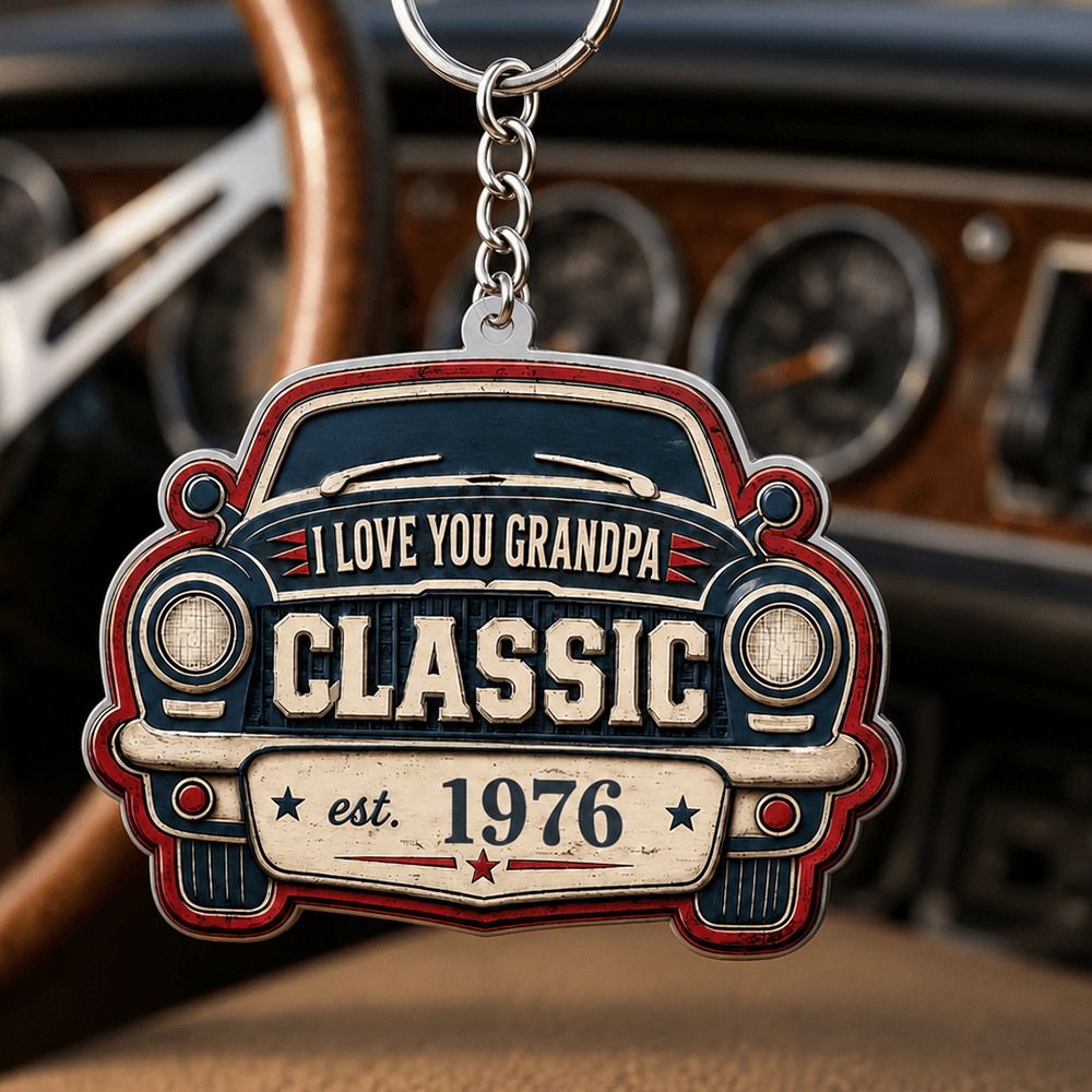 Personalized Vintage Car Keychain Custom Year Gift for Dad
