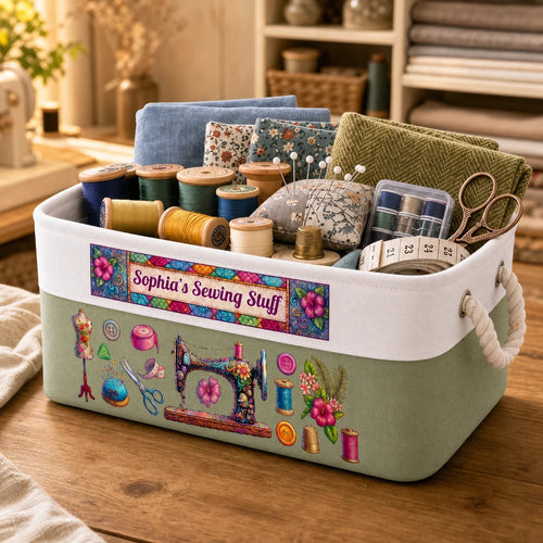 Personalized Cotton Linen Rope Sewing Basket Gift for Mom