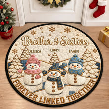 Load image into Gallery viewer, Personalized Round Quilted Mat Gift for Siblings with Snowmen

