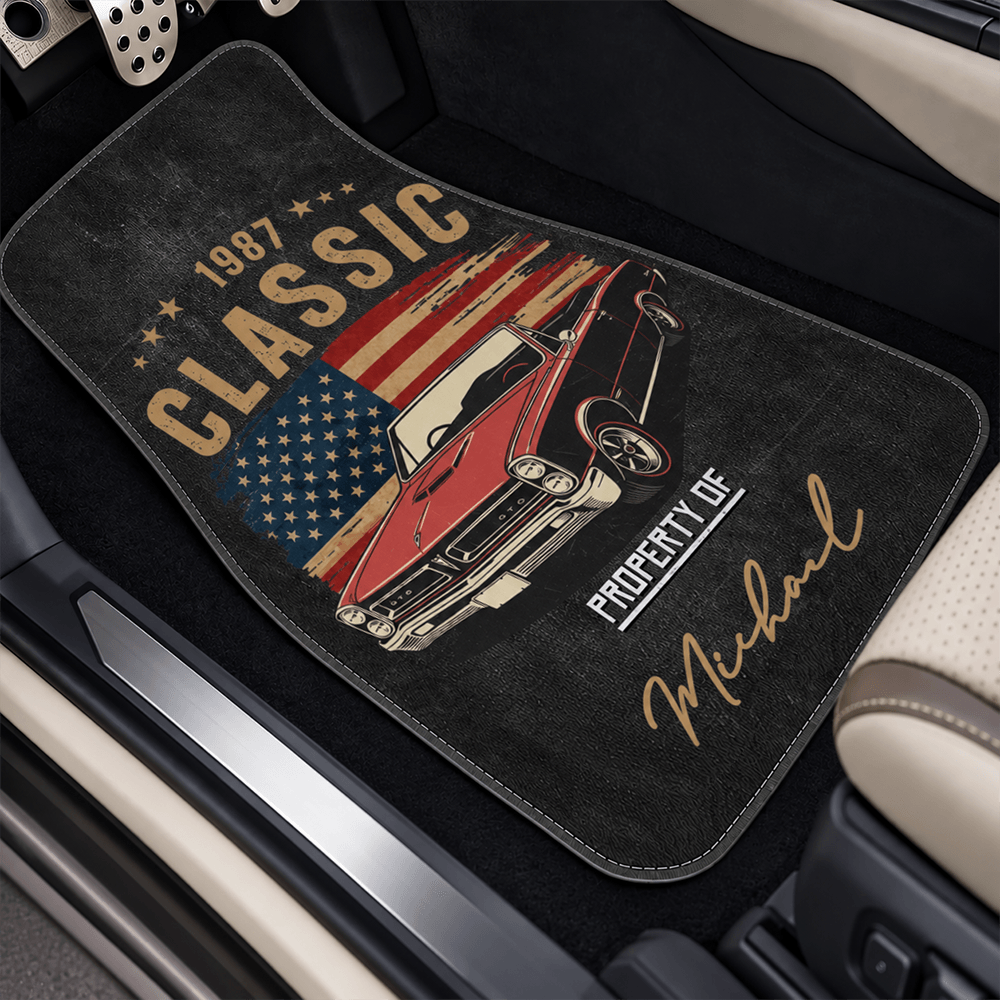 Personalized Classic Car Floor Mats Custom Name & Year Gift for Dad