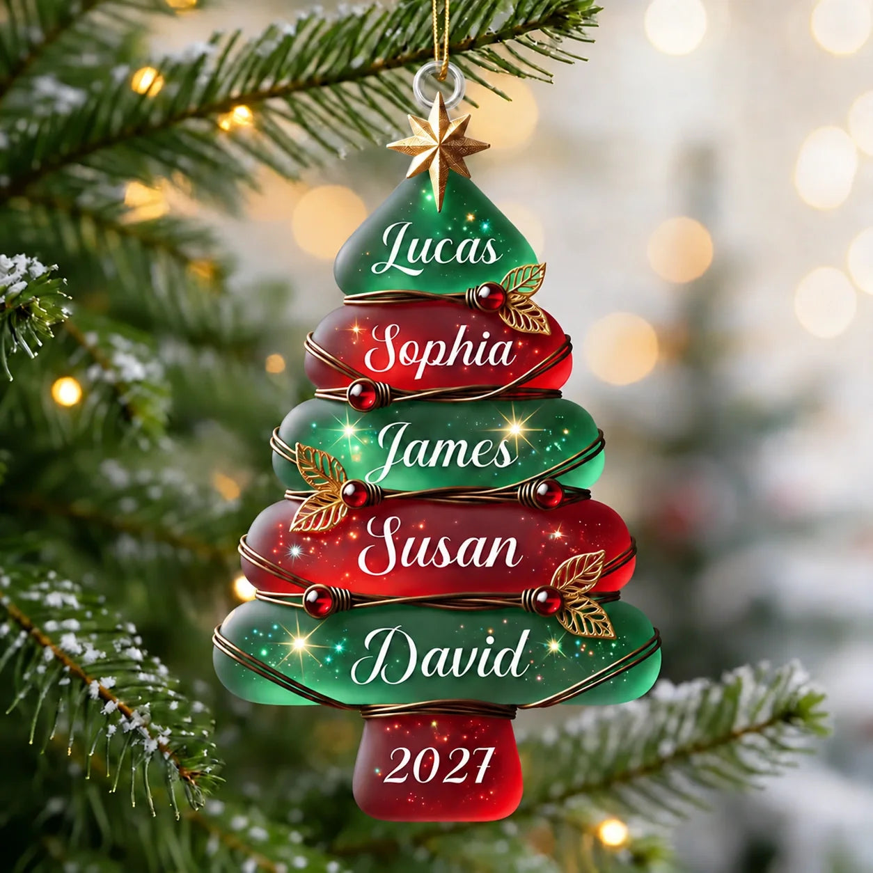 Personalized Family Christmas Tree Ornament Custom Names & Year Gift