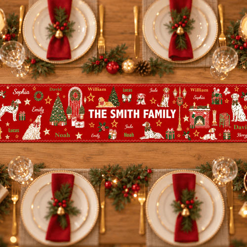 Personalized Christmas Table Runner Custom Family Name Holiday Decor