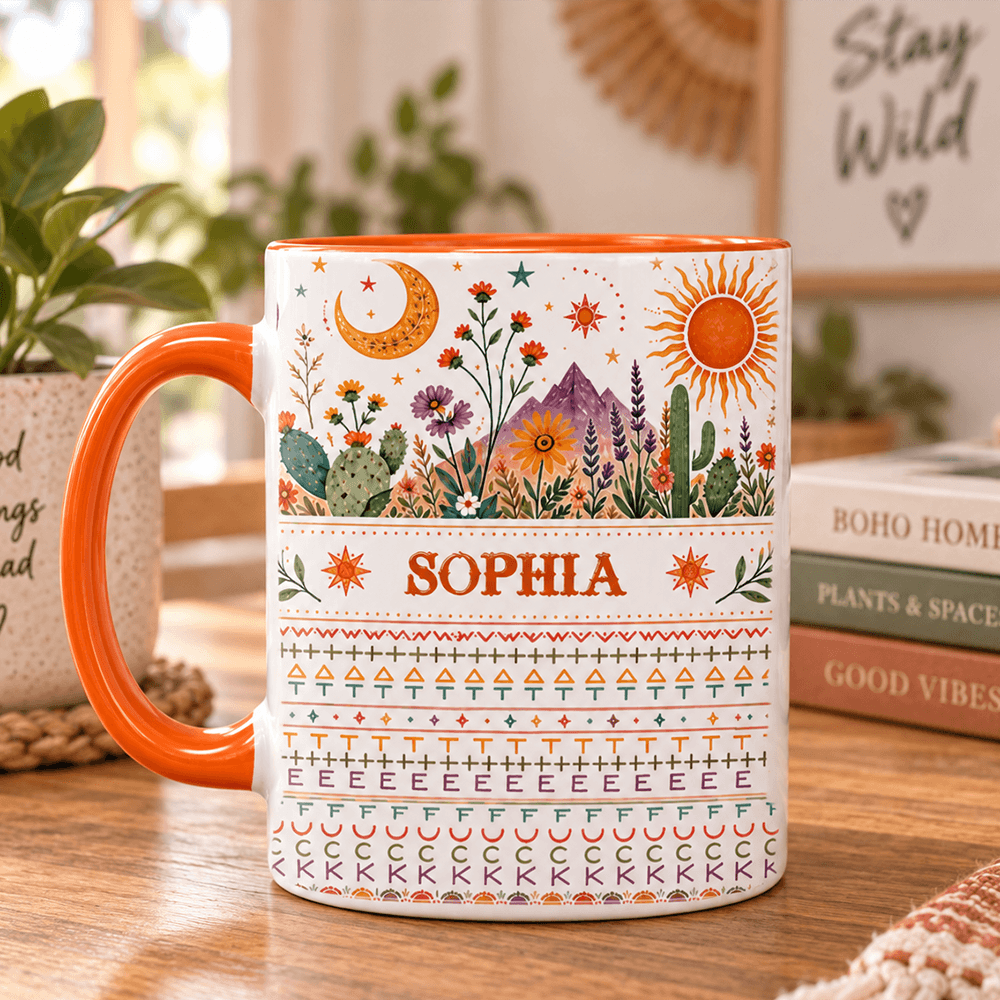 Personalized Two-Tone Mug Custom Name Desert Floral Gift for Mom
