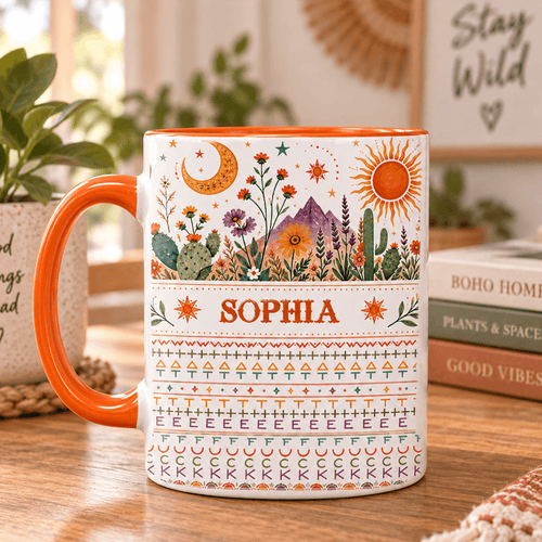 Personalized Two-Tone Mug Custom Name Desert Floral Gift for Mom