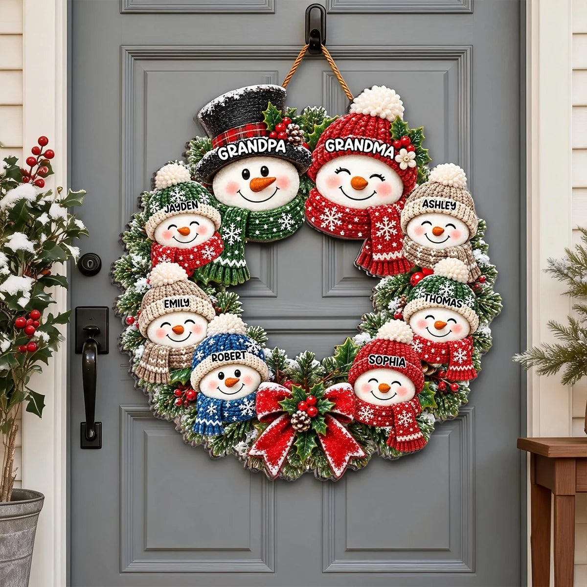 Custom Snowman Family Wooden Sign Unique Gift for Grandparents
