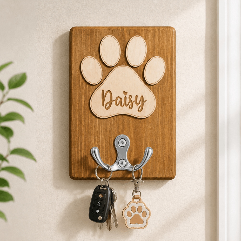 Personalized Wooden Pet Leash Holder Custom Dog Name Hook Gift for Pet Lovers