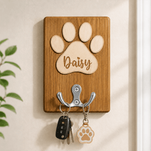 Load image into Gallery viewer, Personalized Wooden Pet Leash Holder Custom Dog Name Hook Gift for Pet Lovers

