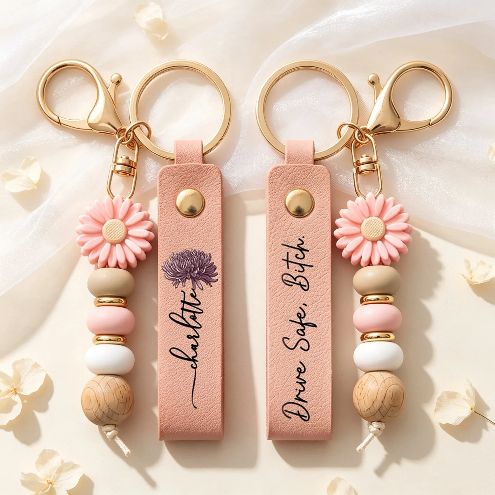 Personalized Daisy Keychain Custom Birth Flower Gift for Best Friend