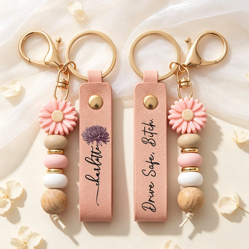 Personalized Daisy Keychain Custom Birth Flower Gift for Best Friend