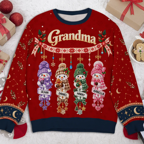 Personalized Snowman Family Sweatshirt Unique Gift for Grandma Christmas