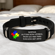 Load image into Gallery viewer, Personalized Autism Medical Alert Bracelet Custom Name ID for Kids &amp; Adults
