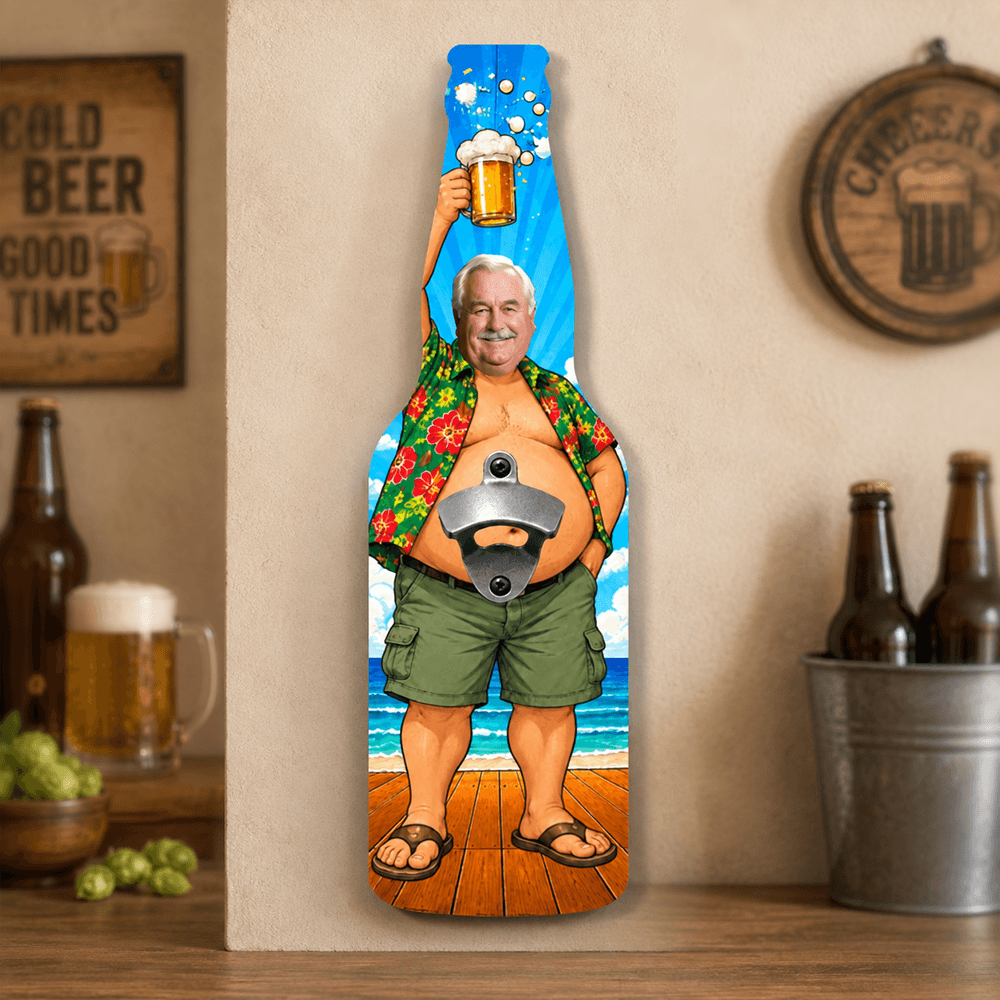 Personalized Wooden Wall-Mounted Bottle Opener Custom Gift for Dad, Husband, Grandpa